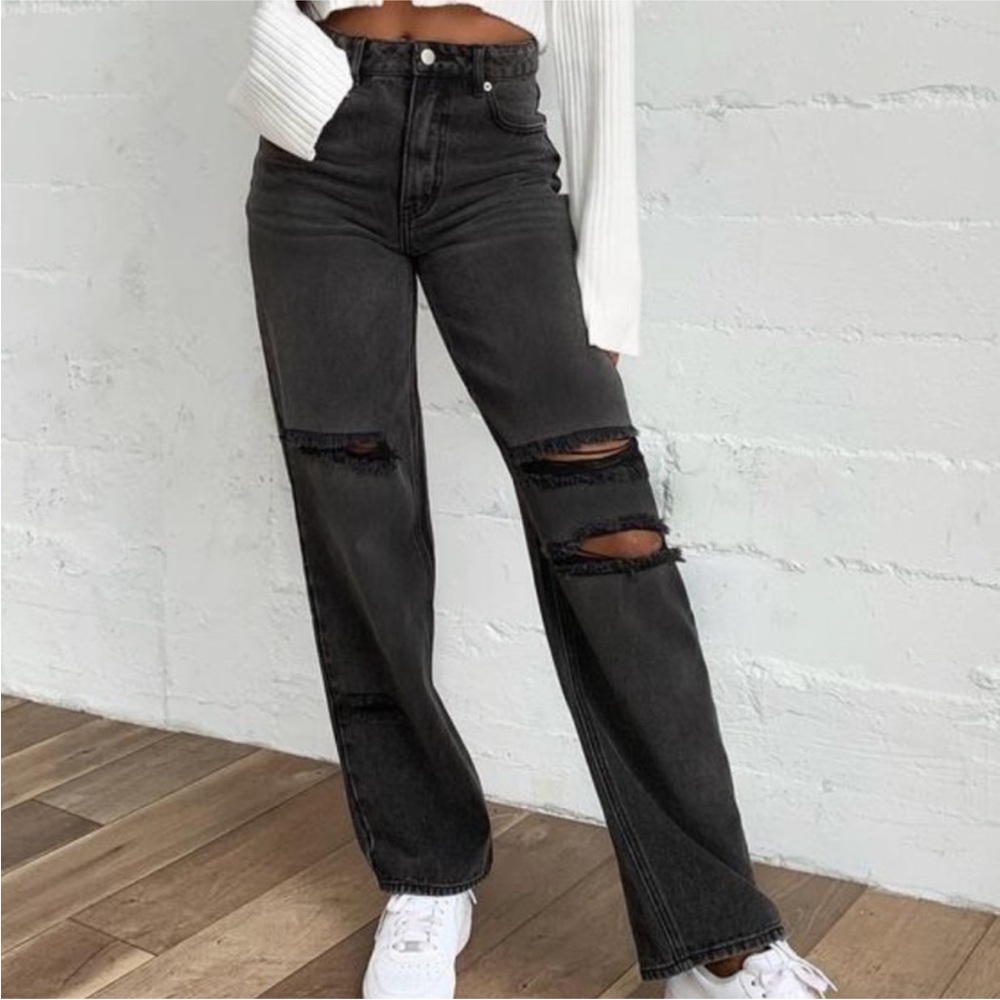Tiger Mist Black Distressed Wide Leg Jeans